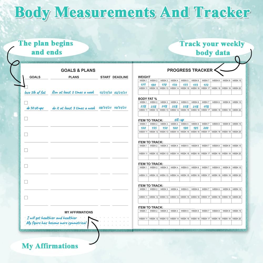 Fitness Planner - A5 Hardcover Workout Journal for Weight Loss & Bodybuilding | Daily Health Tracker in Teal