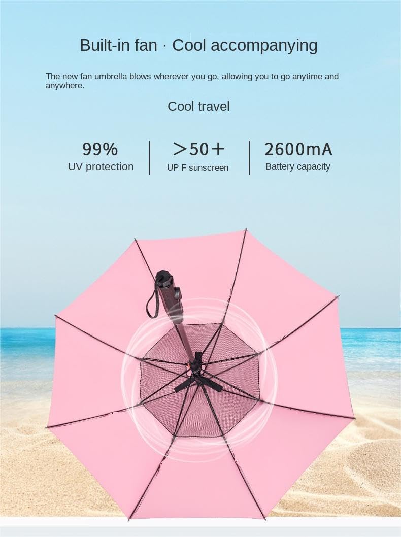 Uv Blocking Umbrella With Fan, 2024 New 3 In 1 Umbrella With Fan And Mist Spray, Sun Umbrella Protection, Usb Rechargeable Sun Umbrella, Cooling Umbrella With Fan, For Fishing, Golfing, Patio, Sand, Travel (Blue)