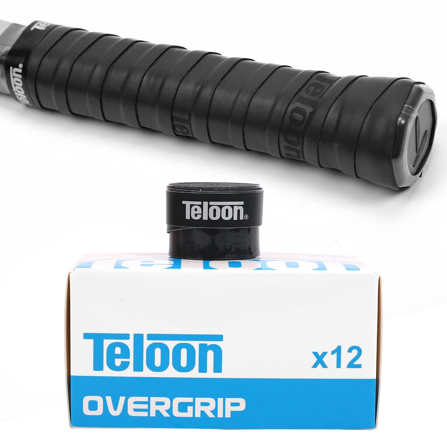 Teloon Overgrip Racket Grip Tape Tennis Overgrip Grip Tape，(6 or 12 Pack) Absorb Sweatbands Stretchy Anti Slip Protector Handle Overgrips. (Black-12 pcs)
