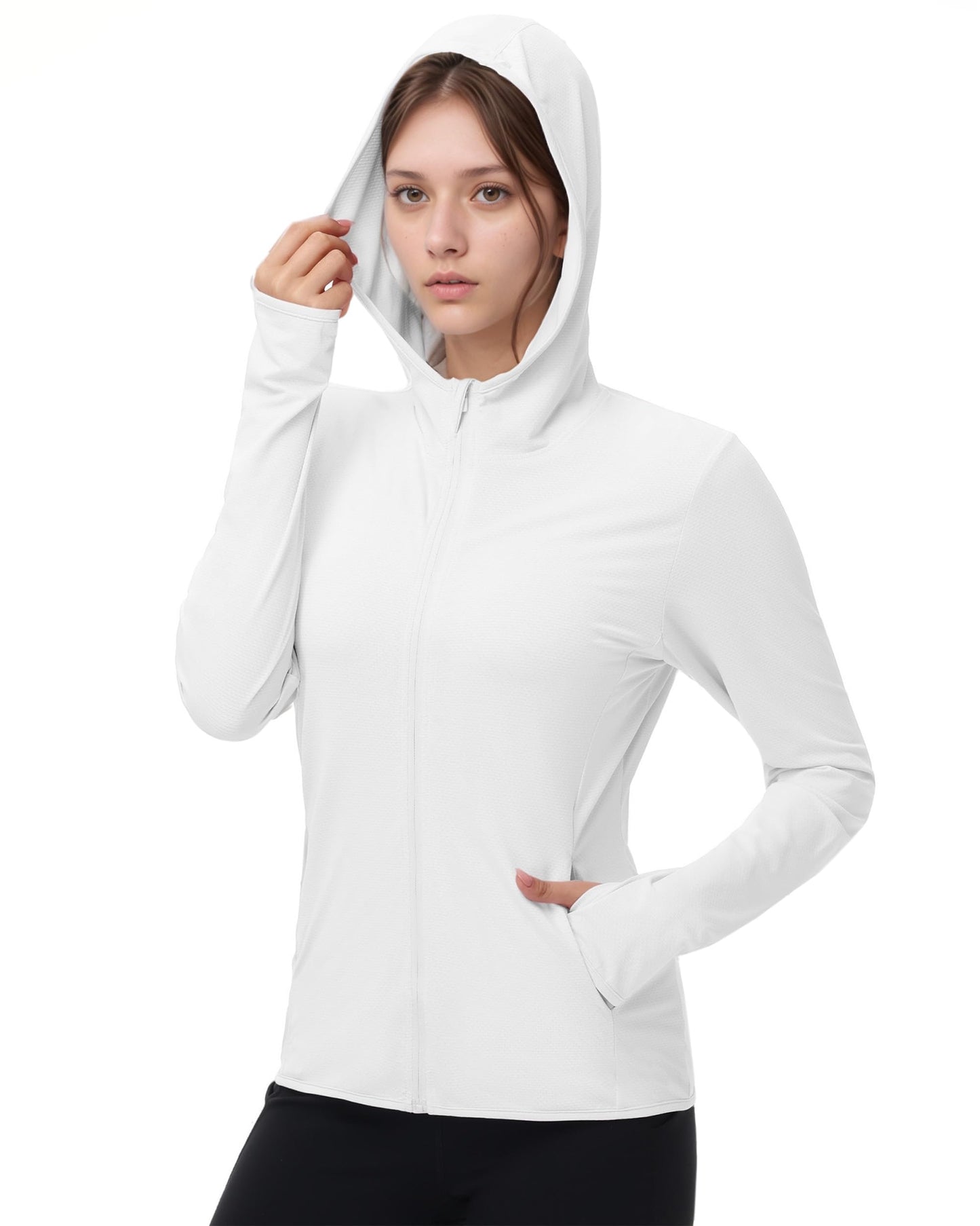 isnowood Womens UPF 50+ SPF Hoodie Jacket, UV Sun Protection Long Sleeve Full Zip Hoodies, Lightweight Athletic Shirts for Hiking Outdoor Workout