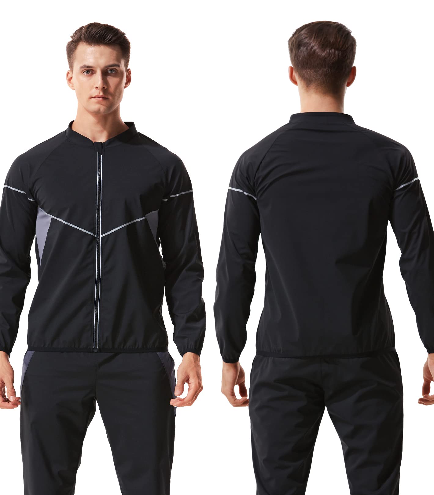 LAZAWG Sauna Suit for Men Sweat Sauna Jacket Long Sleeve Workout Zipper Sweat Top Gym Fitness Sauna Shirt