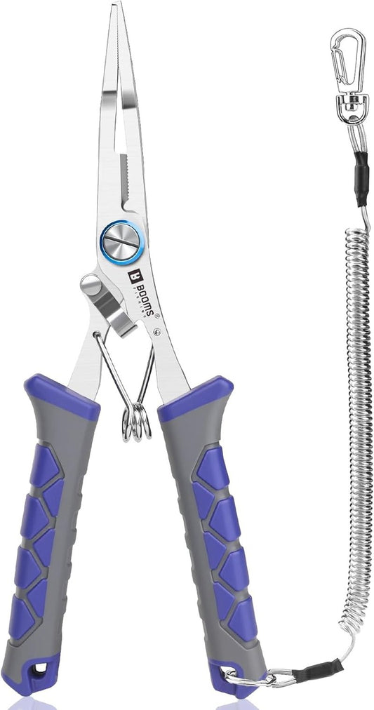 Booms Fishing Pliers - 6.5" Stainless Steel Split Ring Pliers | Braided Line Cutter & Hook Remover Tool for Freshwater & Saltwater Angling