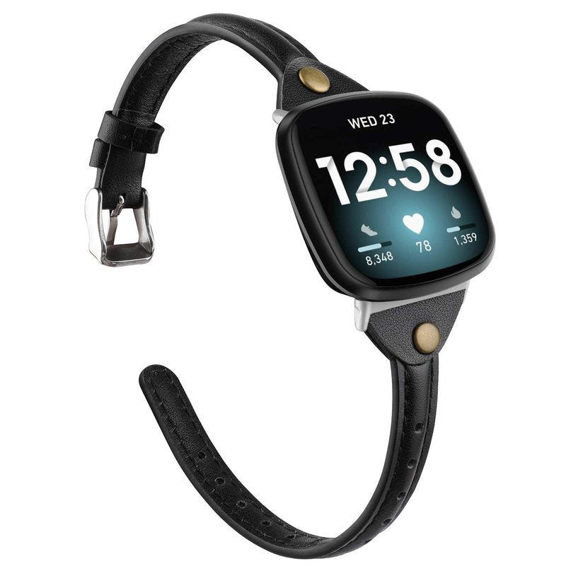 Minyee Compatible with Fitbit Versa 4/Versa 3/Sense 2/Sense Band for Women, Slim & Thin Leather Straps Bracelet Wristband for Fitbit Versa 4/ Fitbit Sense Smartwatch, Black