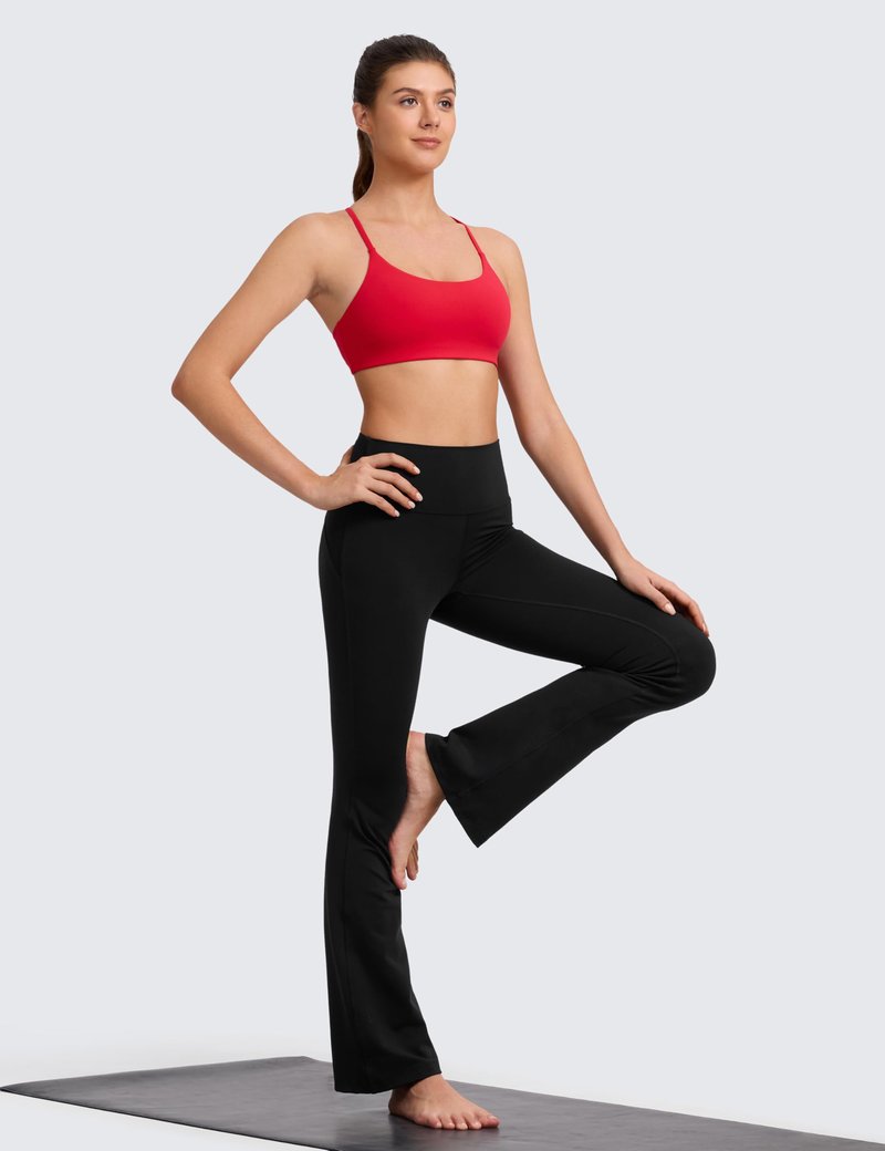 CRZ YOGA Butterlift Double Lined V Back Sports Bras for Women - Scoop Neck Spaghetti Strap Wireless Yoga Top Non Padded Aurora Red Small