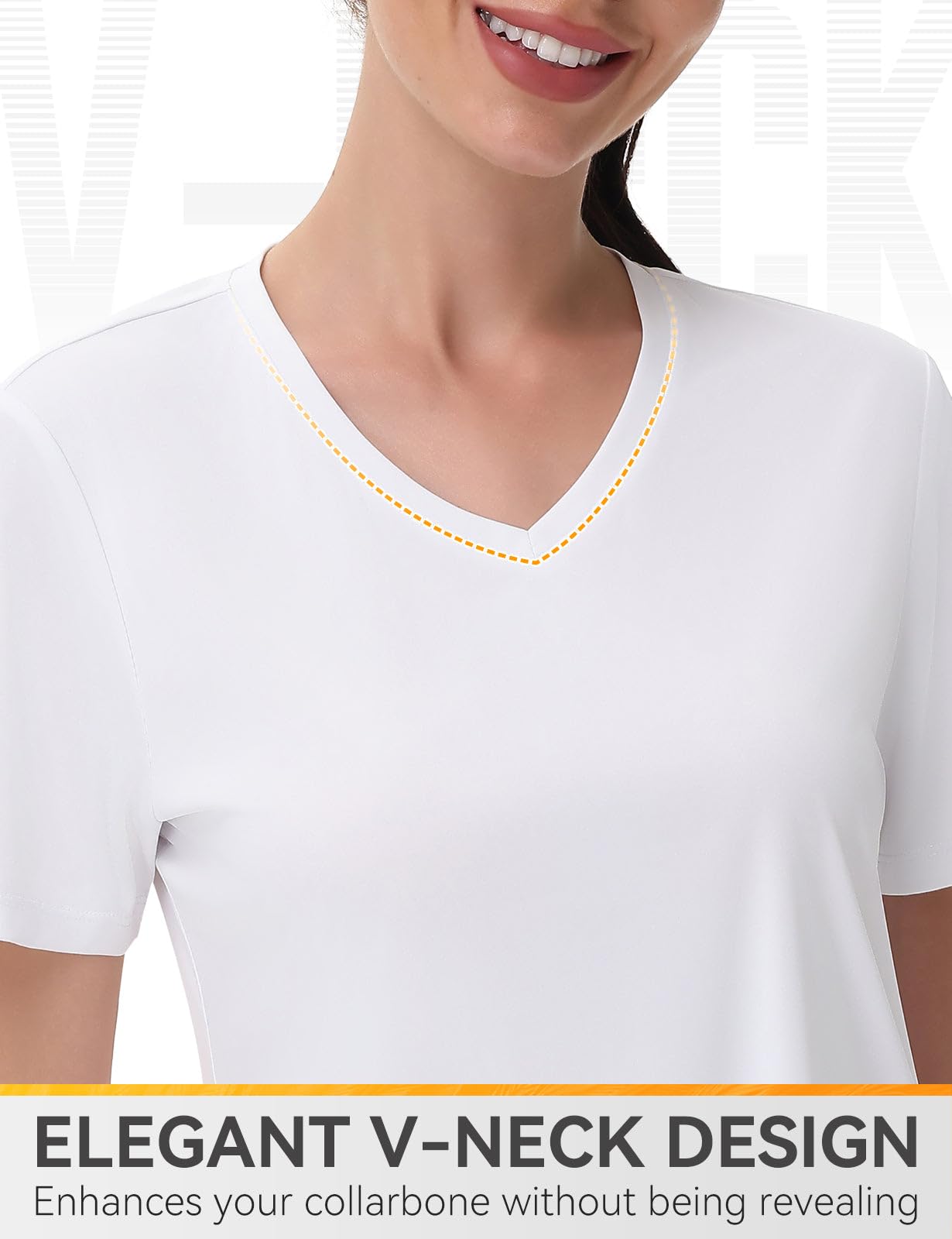 SPEXIAL Women's Short Sleeve SPF Shirts Moisture Wicking Quick Dry UPF 50+ Sun Shirt V Neck UV Protection Lightweight White L
