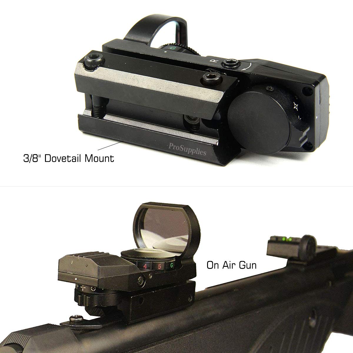 TACFUN Red and Green Reflex Sight with 4 Reticles, 3/8" Dovetail Mount for Airgun Airsoft and .22 RF