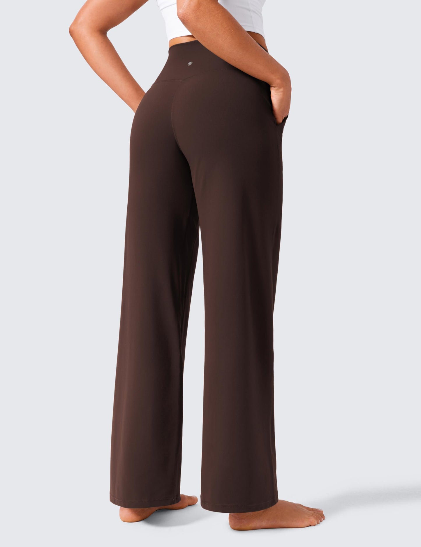 CRZ YOGA Butterlift Wide Leg Pants Pockets 29" - High Waisted Yoga Lounge Buttery Soft Comfy Casual Womens Hot Fudge Brown Small