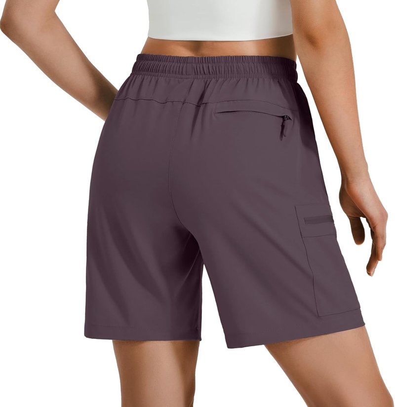 Women's Lightweight Hiking Cargo Shorts - Quick Dry, Water Resistant with Zipper Pockets | Ideal for Camping, Travel & Golf