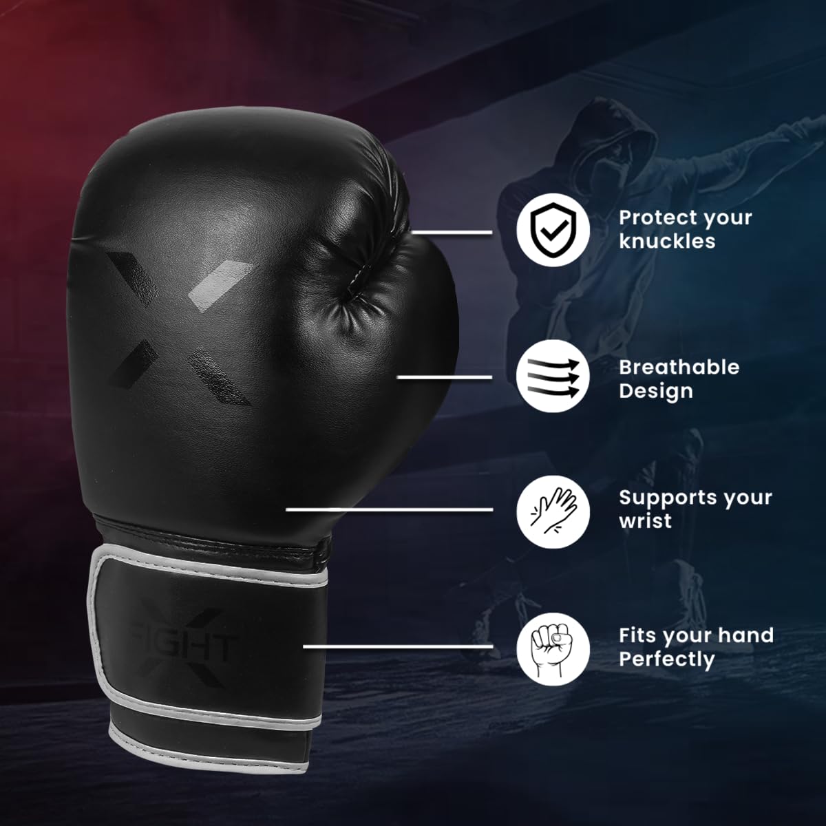 FightX Professional Boxing Gloves Men Women – Pro Training Sparring Gloves, Heavy Bag, MMA Kickboxing Muay Thai Gloves – Hook & Loop with Wrist Support – 12 Oz Guantes de Boxeo (6 8 10 14 16 Oz)(FB)