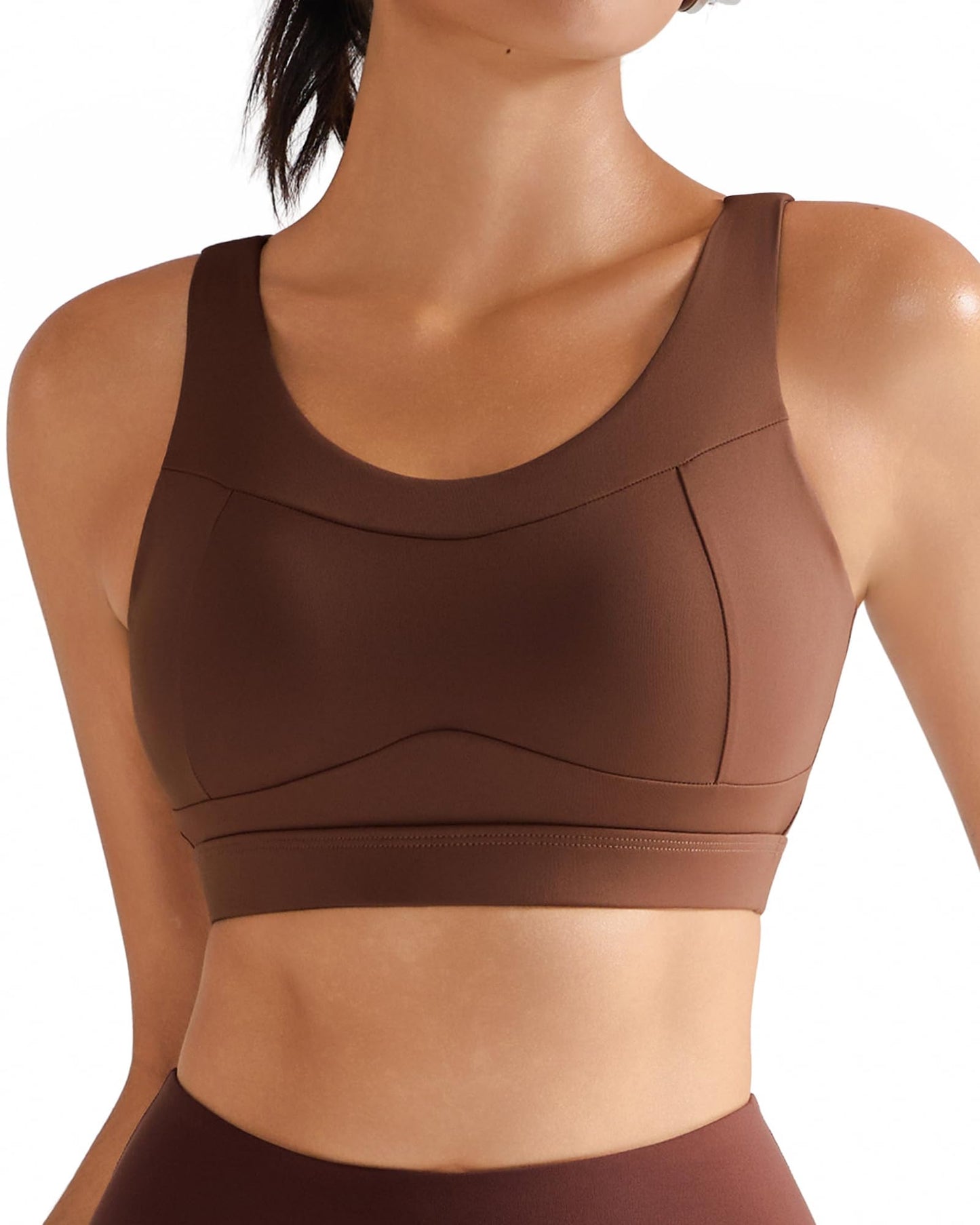 RUNNING GIRL High Impact Sports Bras for Women,Racerback Running Bra Workout Crop Tank Tops Longline Sports Bra Push up(WX2667 Espresso L)