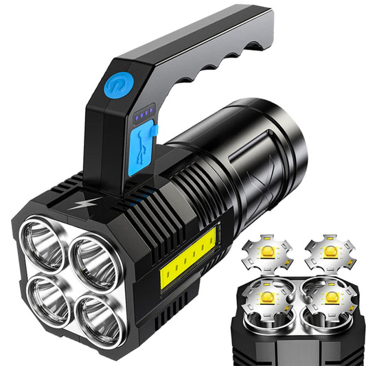 Wrrozz LED Flashlight USB Rechargeable, High Lumens Tactical Light with Sidelight, 4X LED, Zoomable, Handheld Super Brightest Flashlights, Portable Torch for Outdoor Camping Emergency Lantern