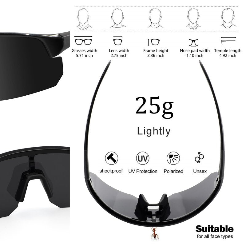 BangLong Lightweight Polarized Sports Sunglasses for Men Women, UV400 Protection Wrap-Around Sunglasses for Running Cycling Baseball Fishing