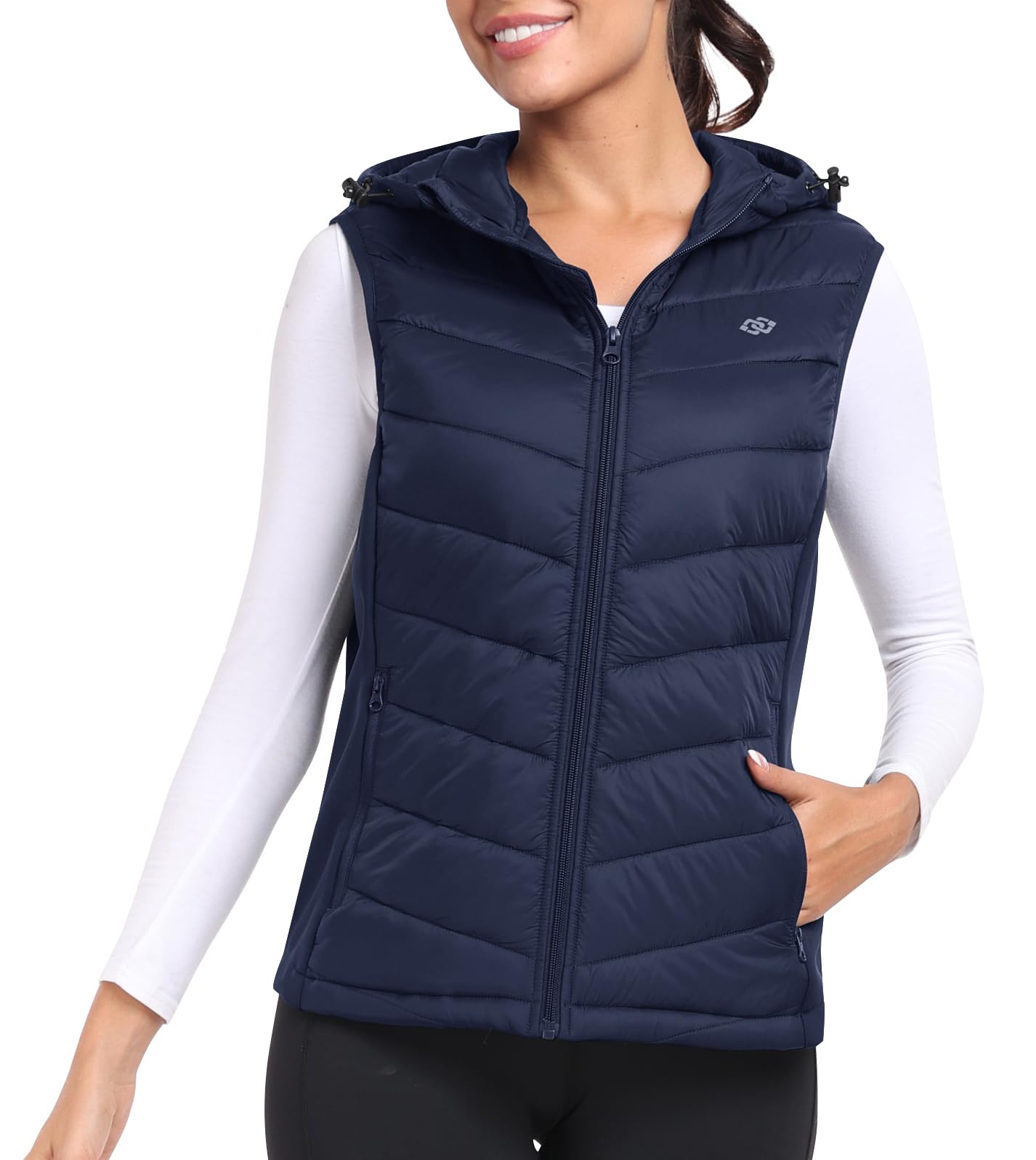 MoFiz Women's Lightweight Running Vest Full Zip Winter Cold Weather Gear Thermal Cycling Workout Vest Navy S