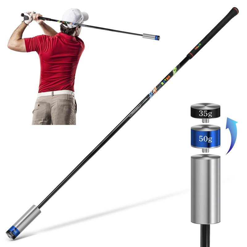 HUAEN Golf Swing Trainer Aid for Indoor Practice Speed Training, Warm up Stick Improved Rhythm, Grip, Flexibility, Balance, Tempo and Strength with 2 Adjustable Weights