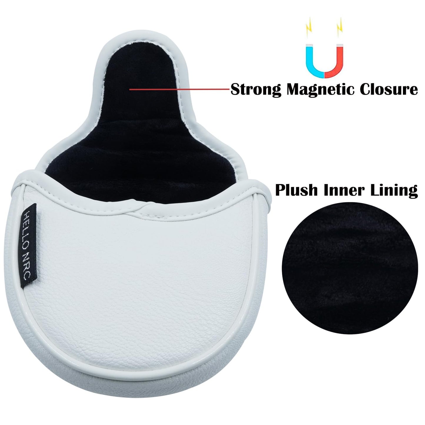 Gbourly Golf Club White Star Mallet Putter Cover PU Leather Headcover with Magnetic Closure