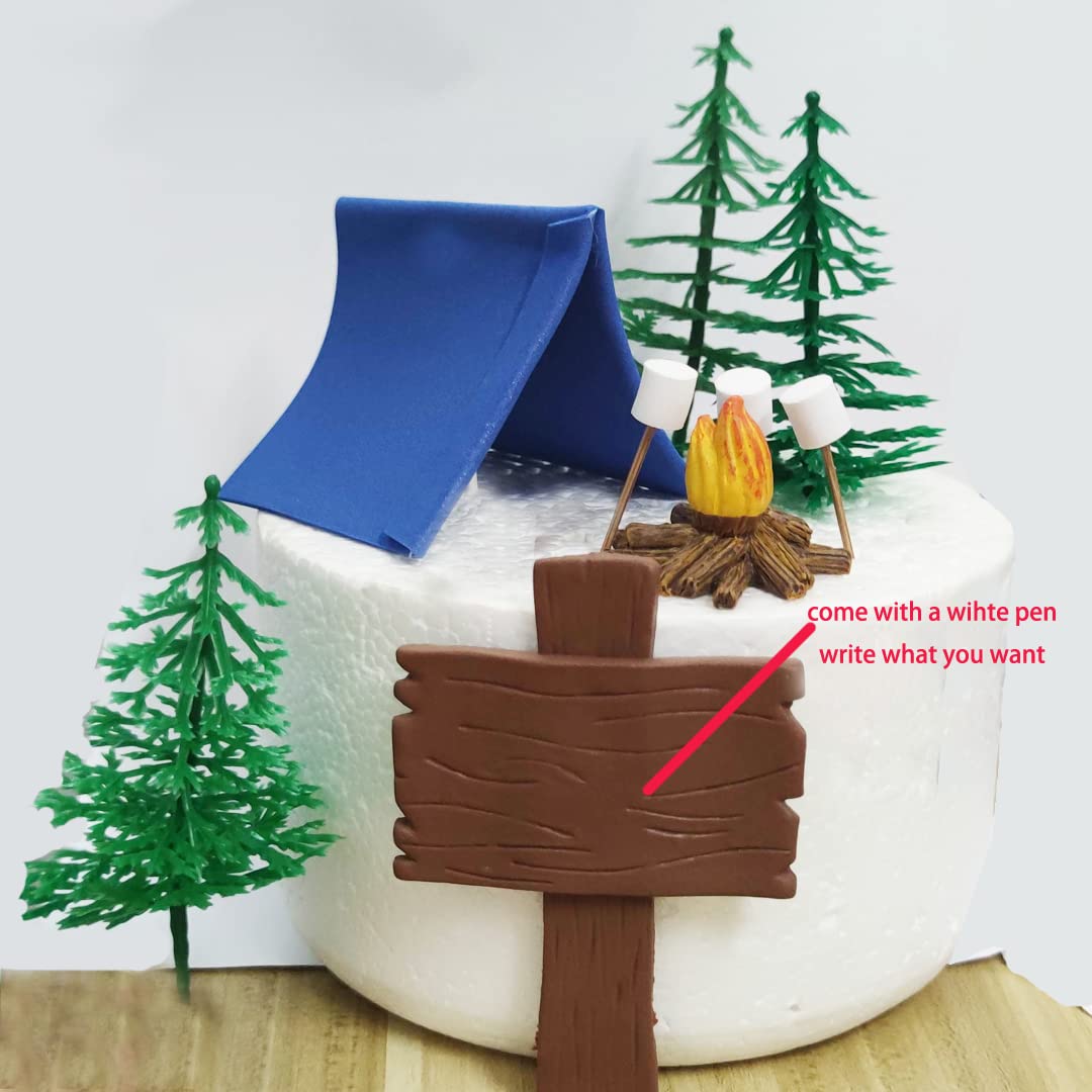 Camp Cake Topper with Tent Campfire Marshmallow Tree and Canp Sign