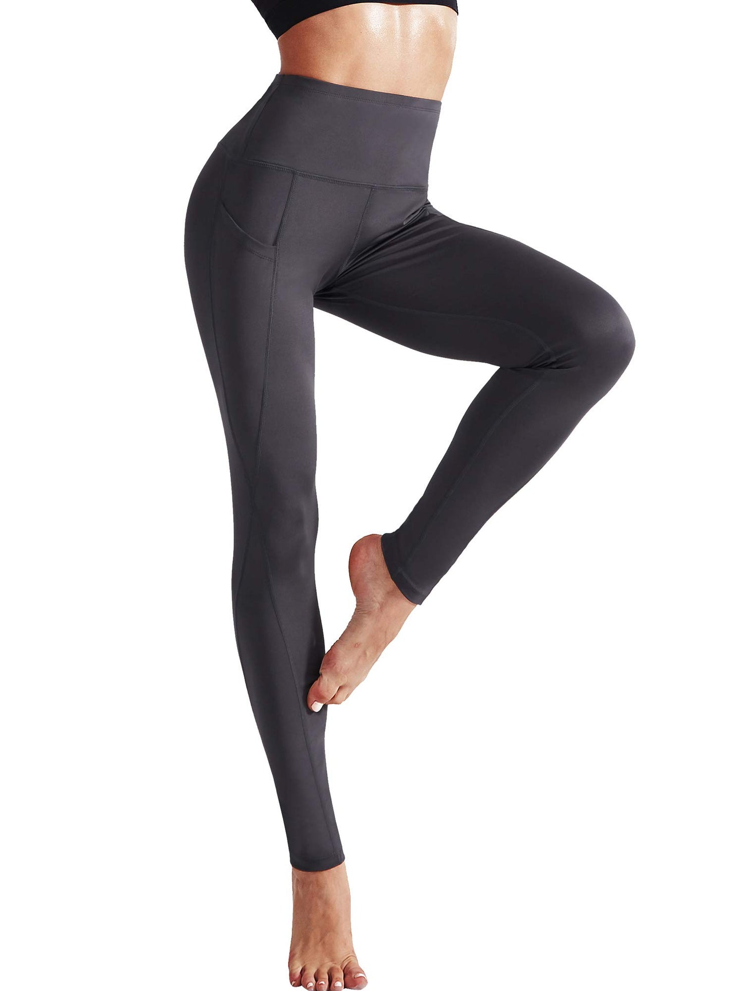 NELEUS 2 Pack Tummy Control High Waist Running Workout Leggings,9017,Black,Grey,US XS,EU S