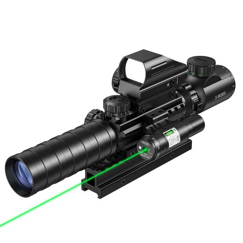 MidTen 3-9x32 4-in-1 Scope Combo with Dual Illuminated Scope Optics & 4 Holographic Reticle Red/Green Dot Sight & IIIA/2MW Laser Sight Rangefinder Illuminated Sight & 20mm Mount