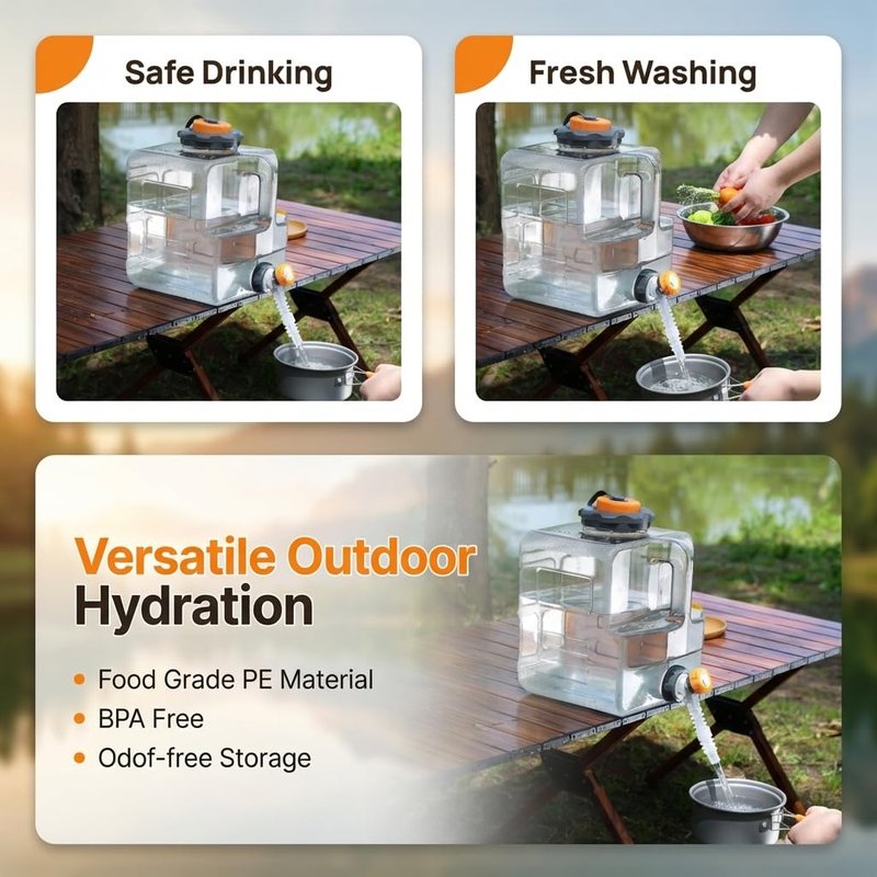 Sparkstarses 5.28 Gallon Water Jug, Camping Water Container with Spigot, No Leakage Water Tank Compatible with Electric Water Pumps, Water Bucket for Emergency Outdoor Hiking Picnic