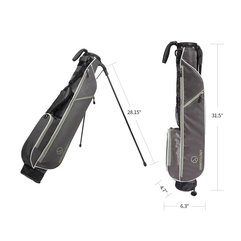 T WINSOLOGY Small Golf Bags for Men Golf Stand Bag Lightweight Golf Easy Carry Bag with Strap and Stand for The Driving Range, Par 3 and Executive Courses Golf Bags for Men or Women. (Grey/Wasabi)
