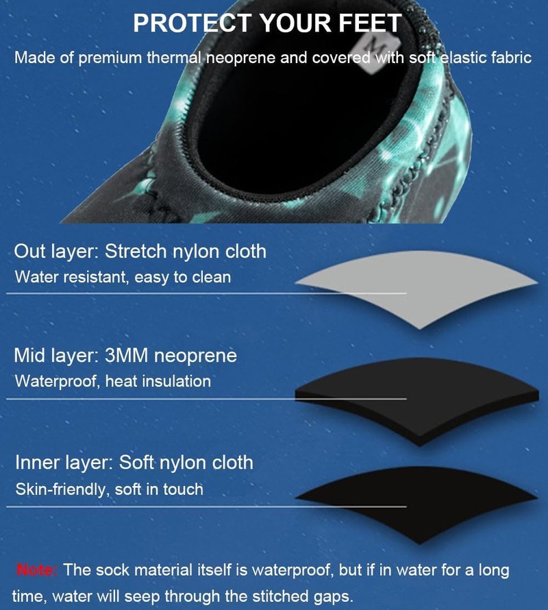 3mm Neoprene Diving Socks for Men & Women - Thermal Water Socks for Snorkeling, Surfing & Swimming