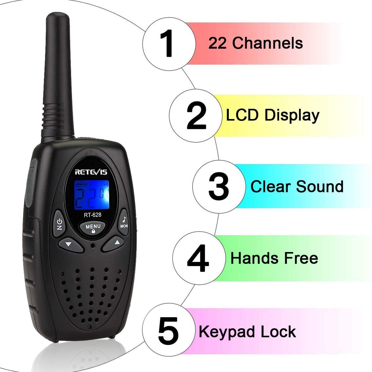 Retevis RT628 Walkie Talkies, Long Range Walkie Talkies for Adults, Belt Clip Key Lock Crystal Voice, Family Two Way Radios 4 Pack with for Camping Hiking(Black,4 Pack)