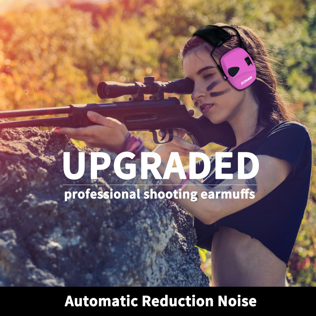 ZOHAN EM054 Electronic Shooting Ear Protection with 4X Sound Amplification, Slim Active Noise Reduction Earmuffs for Gun Range