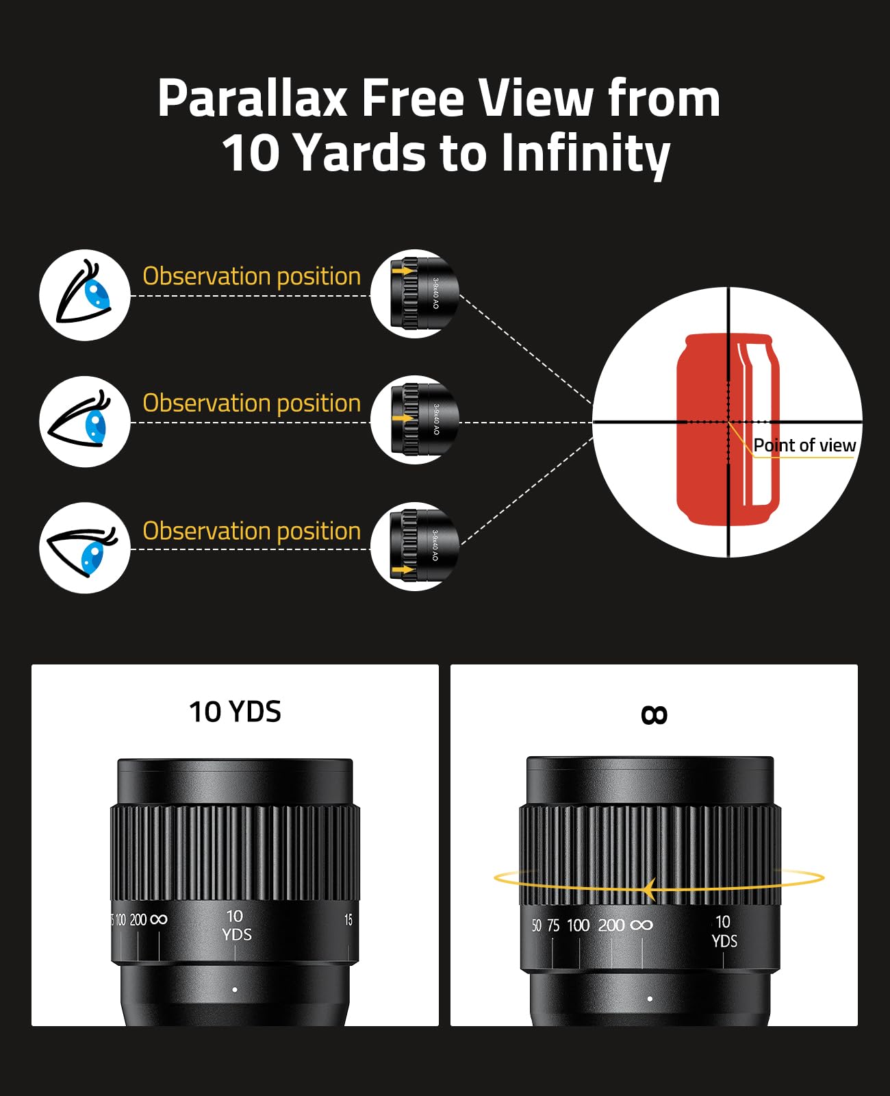 CVLIFE JackalHowl F02 3-9x40 AO Rifle Scope - Crosshair Reticle - 1 inch Tube SFP Scope with Parallax Adjustment, 20mm Scope Rings - Second Focal Plane