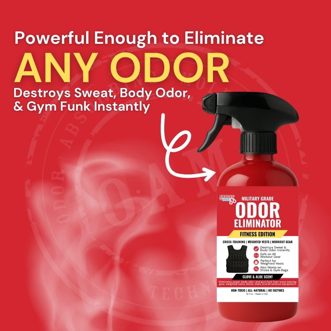 Arrest My Vest Fitness Edition Odor Eliminating Spray for Weighted Vests, Gym Bags & Workout Gear - All Natural Sports Gear Deodorizer - Clove & Aloe Fragrance 2 Pack (16 oz)