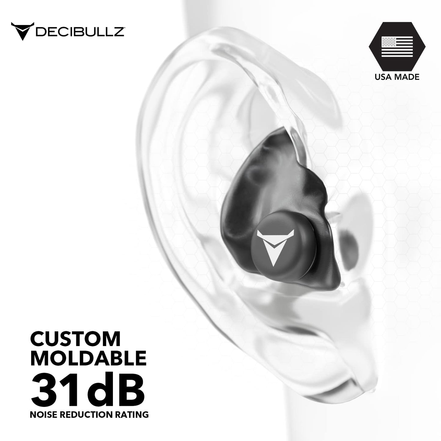 Decibullz - Custom Molded Earplugs, 31dB Highest NRR, Comfortable Hearing Protection for Shooting, Travel, Swimming, Work and Concerts (2 Pack)