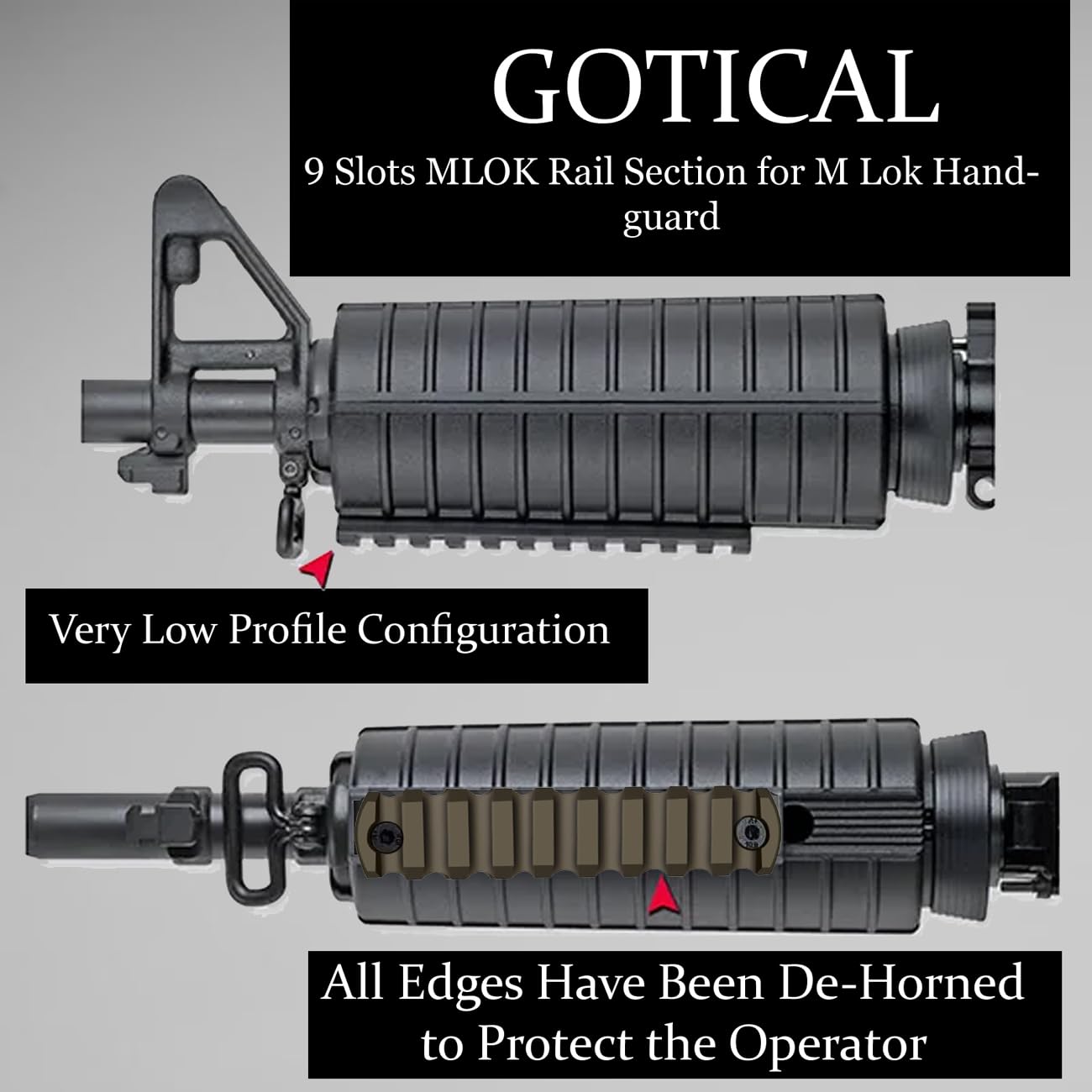 Gotical 9 Slots Picatinny Rail Section for M-Lok Handguard Flat Dark Earth Fit for Picatinny/Weaver Rails