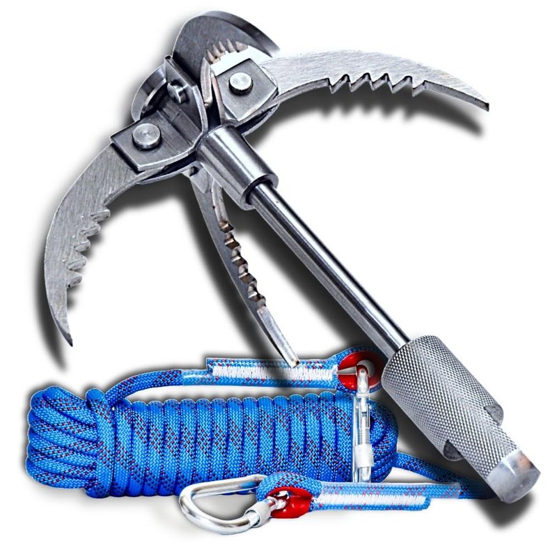 Grappling Hook with Rope 32ft. Set. 4-Claw Folding Durable Stainless Steel Compact Perfect for Outdoor Survival, Retrieval, Camping, Hiking, Tree Mountain, and Climbing