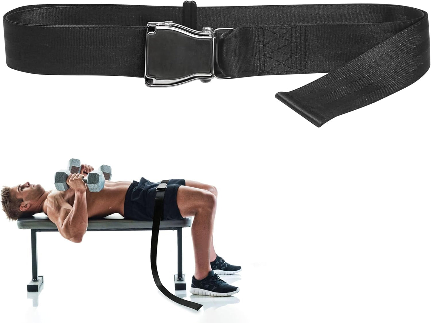 Gym Seatbelt, Leg Extension Lifting Seatbelt, Nordic Hamstring Curl Strap on Bench, 5.6ft L, Buckle Squat Collar for Workouts Machine, Home Gym Stretch & Mobilization Exercise for Men Women, with Logo