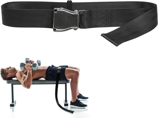 Gym Seatbelt, Leg Extension Lifting Seatbelt, Nordic Hamstring Curl Strap on Bench, 5.6ft L, Buckle Squat Collar for Workouts Machine, Home Gym Stretch & Mobilization Exercise for Men Women, with Logo