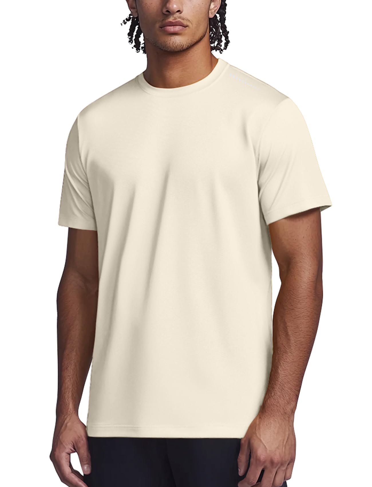 Zengjo Mens Athletic Shirts Moisture Wicking Short Sleeve Quick Dry Workout T-Shirt for Gym Running Exercise(Light Beige,Large)