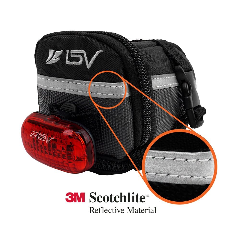 BV Strap-On Bike Bag with Reflective Material - Saddle Bag with Seperate Divider for Small Items for All Your Essentials - Bike Pouch with Taillight Hanger for Maximum Safety (Cycling Bag, Medium)