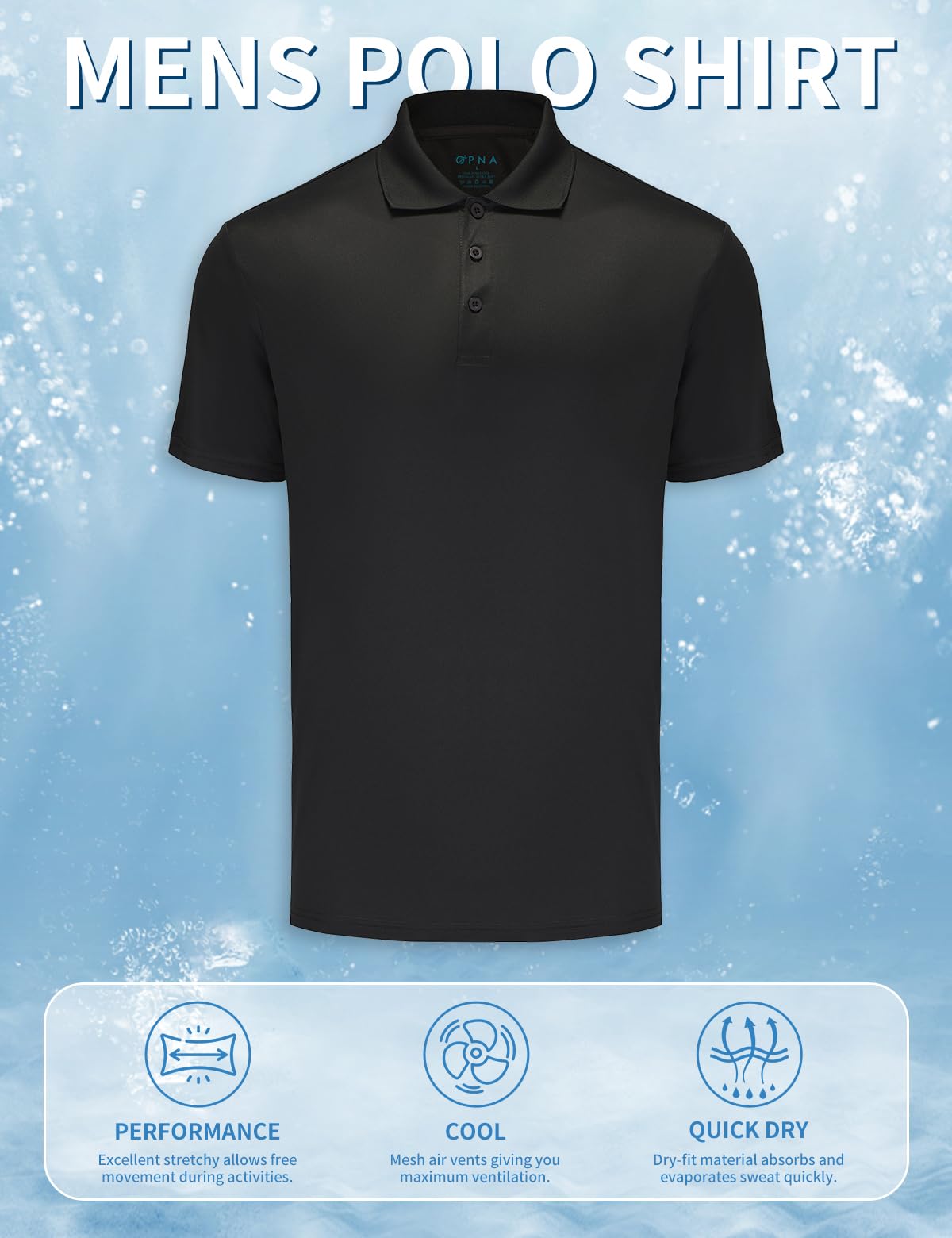 Opna Golf Shirts for Mens Regular, Big and Tall Size Golf Polos Dry Fit Shirts Short Sleeve (Black)