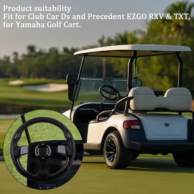 Universal Golf Cart Steering Wheel for EZGO RXV & TXT, Club Car DS and Club Car Precedent EZGO Yamaha Golf Car Accessories (Black)