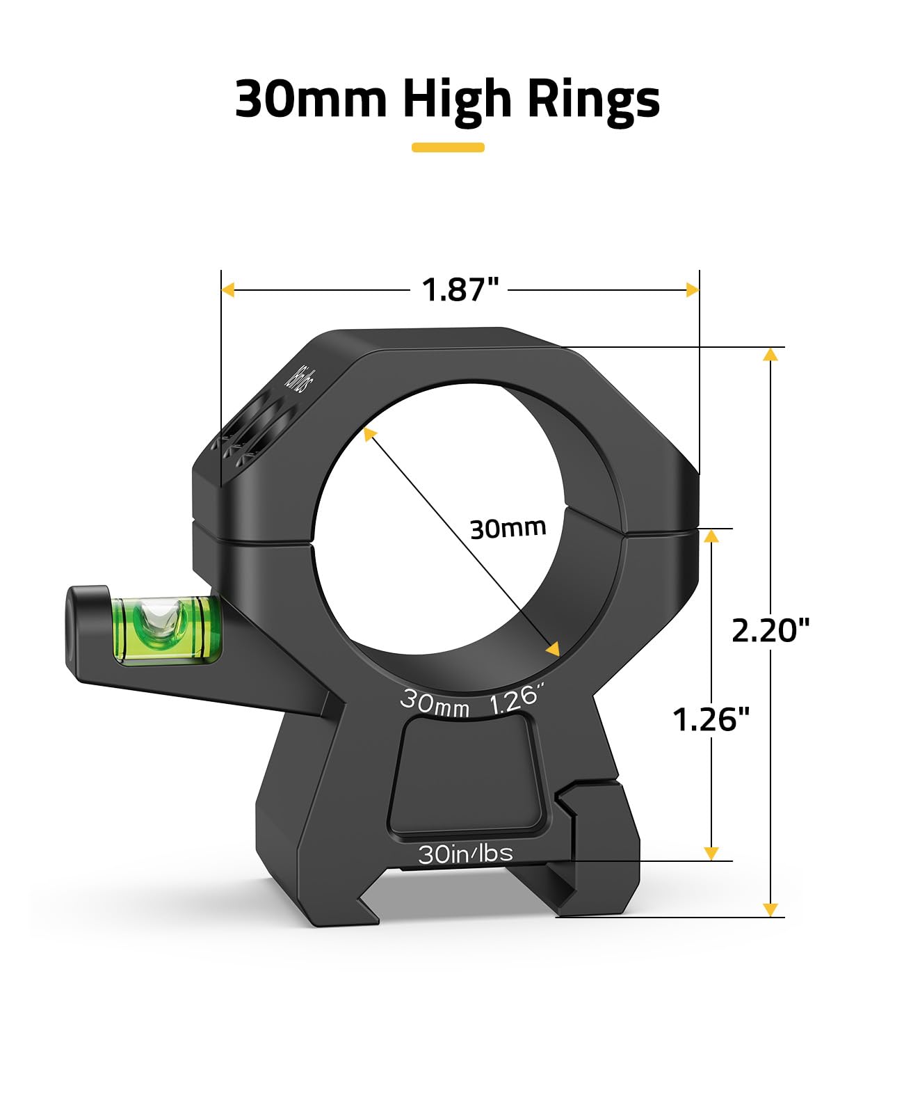 CVLIFE 30mm High Profile Scope Rings - Precision Scope Mount with Integrated Level Bubble for Picatinny and More Rails - 2 Pieces