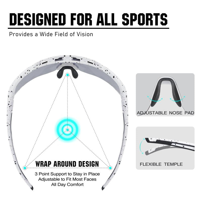 VOZAPOW Sports Sunglasses for Men Women, Polarized Cycling Glasses Baseball Sunglasses UV Protection for Running MTB Softball