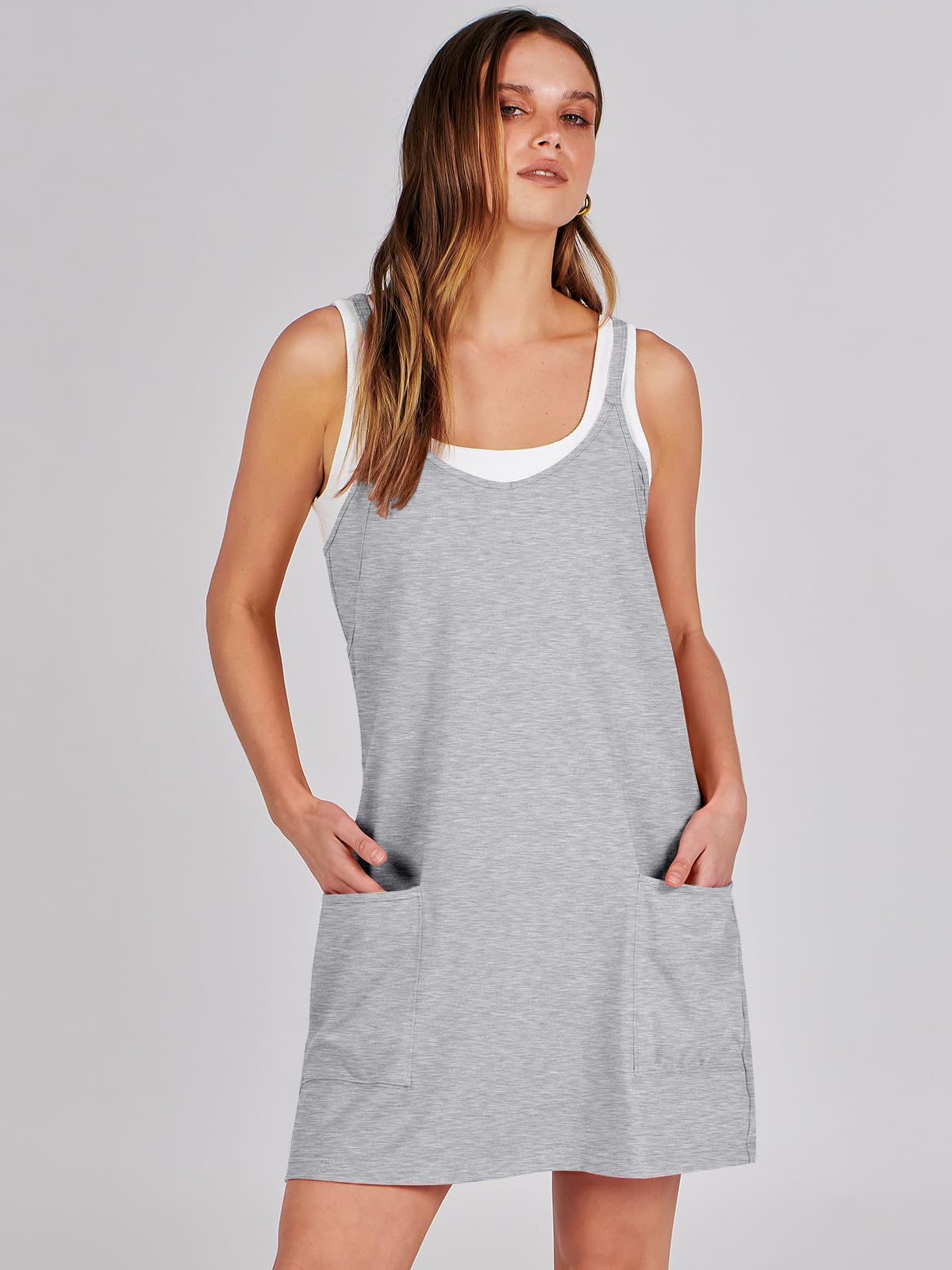 ANRABESS Women Athletic Dress Summer Tennis Workout Active Sports Mini Romper Dress Built in Shorts Travel Vacation Clothes Heather Gray X-Smal