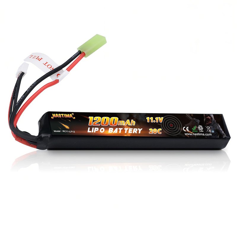 NASTIMA 11.1V 1200mAh 3S 20C LiPo Airsoft Battery Pack Compatible with Mini Tamiya Connector for Airsoft Guns AK47 MP5K MP5 Scar M249 AUG AEG