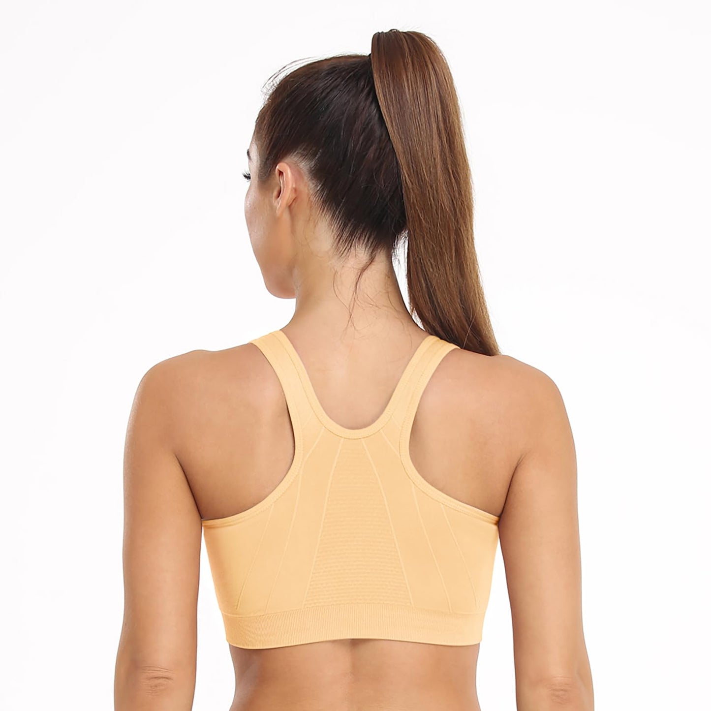 Racerack Women's Zip Front Sports Bra - Wireless, Padded, Post-Surgical Bra with Front Closure - 3 Pack (XX-Large, Black+Flesh+Light Blue)