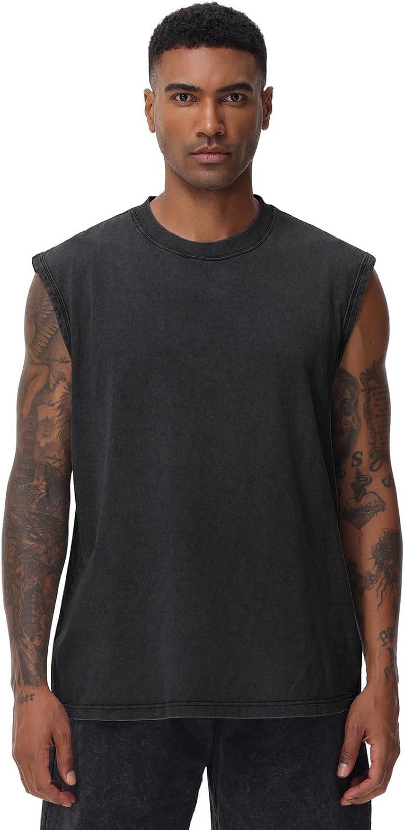 Men's Workout Tank Tops - Sleeveless Muscle Tee for Gym & Running | Acid Wash Loose Fit Shirt