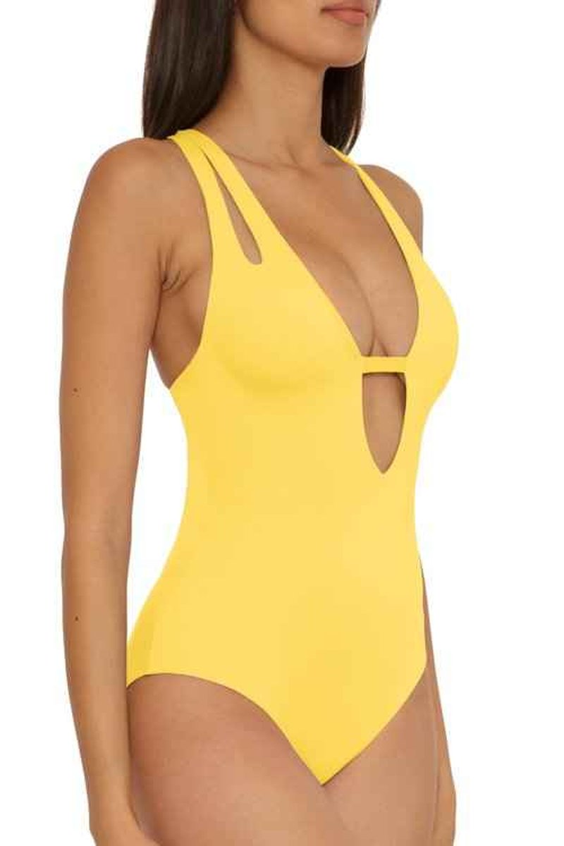 BECCA Color Prism - Women's One Piece Swimsuit, Cut-Out, Adjustable, Bathing Suits for Women, Banana, Large