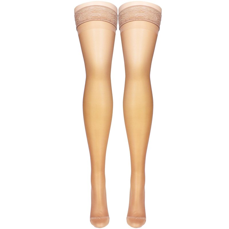 NuVein Sheer Compression Stockings for Women, 15-20 mmHg Support, Medium Denier, Thigh High, Closed Toe, Beige, Medium