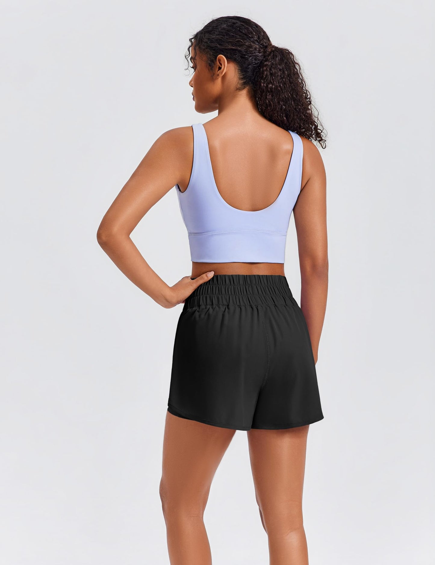 PINSPARK Women 2 in 1 Running Athletic Shorts High Split Dolphin 3 Inch Gym Shorts Quick-Dry Workout Active Sports Shorts with Liner and Pockets, Black Large