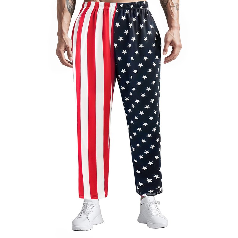 KARAZZO American Flag Joggers - Men's & Women's 4th of July Long Pants with Pockets for Casual Wear (US, Alpha, Medium, Regular, Blue)