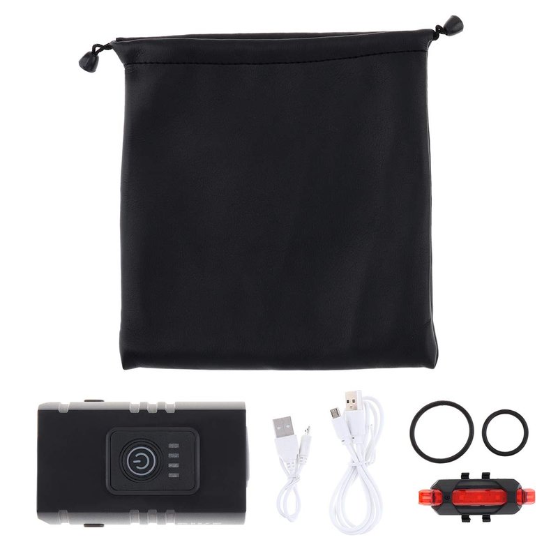 SecurityIng USB Rechargeable Bike Front Light, Super Bright 2 LED 1000LM Waterproof 6 Modes Bicycle Headlight and Tail Rear Light Set Taillight, Built-in 1000mAh Battery and Power Indicators
