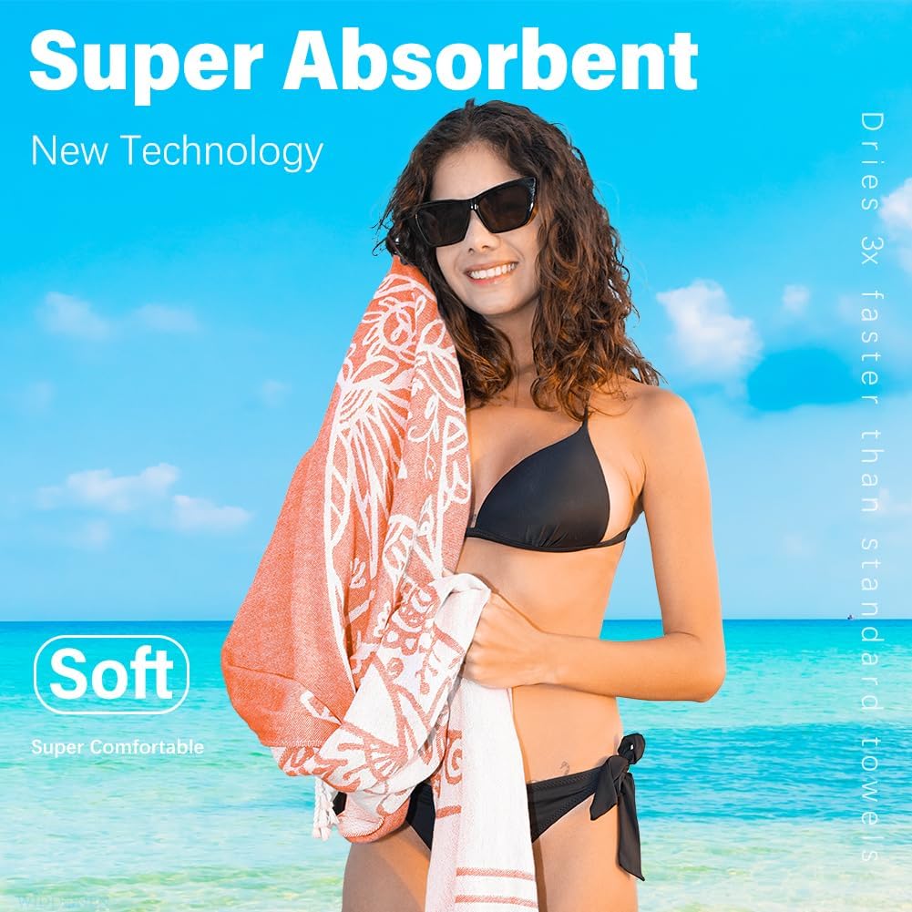 **Extra Large Turkish Beach Towel - Lightweight Quick-Dry Cotton | Sand-Free Bath & Pool Accessory**